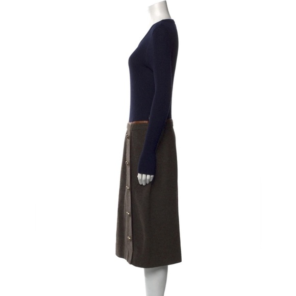 Tory Burch navy blue and khaki green combined wool midi dress - Medium - Picture 4 of 5